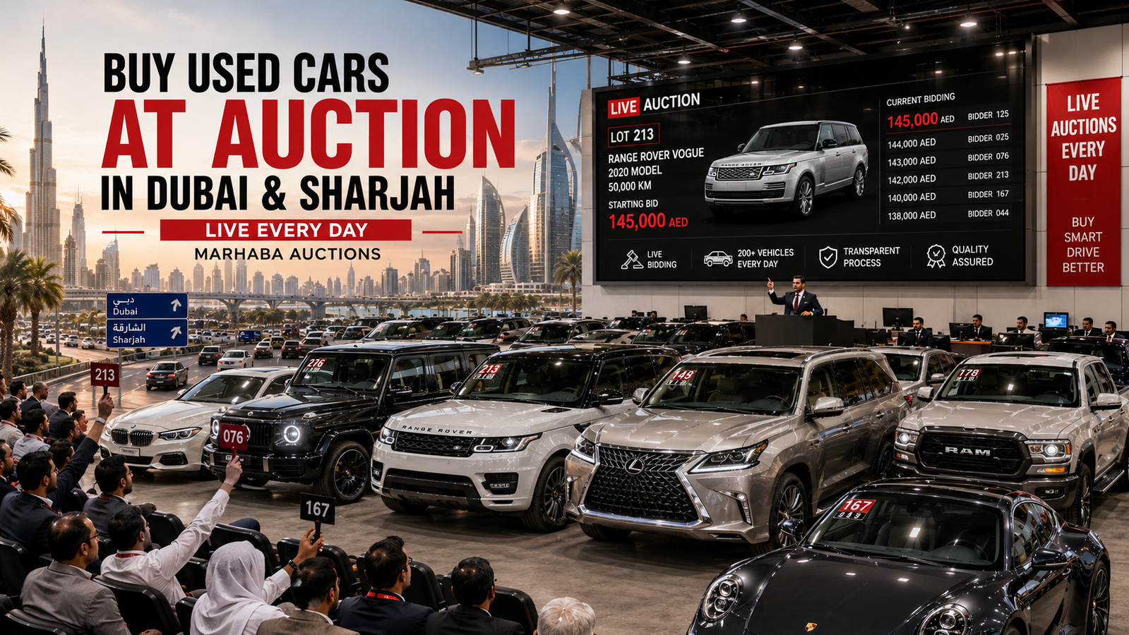 Buy Used Cars at Auction in Dubai & Sharjah — Live Every Day | Marhaba Auctions