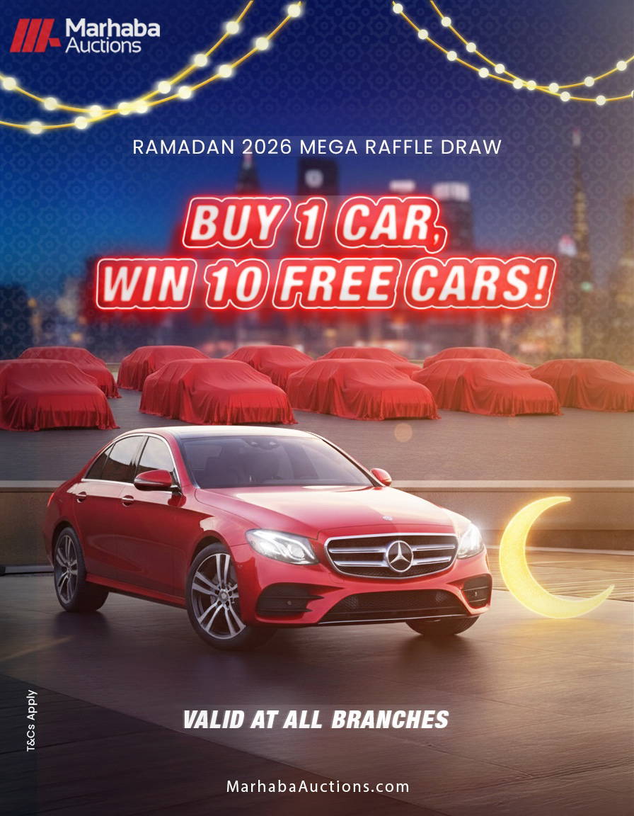 عرض رمضان 2026 في مرحبا للمزادات – أكبر عرض وسحب سيارات في الإمارات