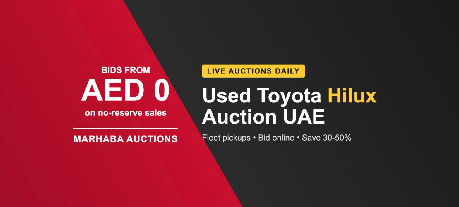 Used Toyota Hilux pickup auction in UAE at Marhaba Auctions - bid on inspected Hilux trucks