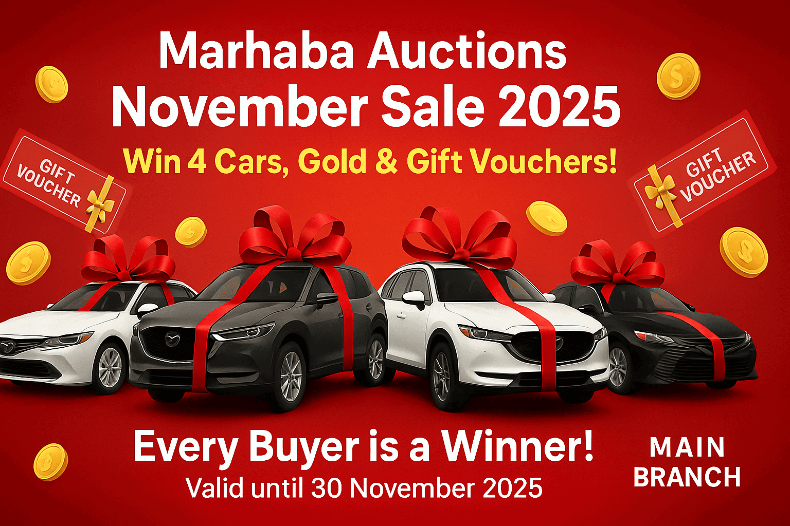 Marhaba Auctions November Sale 2025: Win Cars, Gold & Gift Vouchers in UAE’s Biggest Car Auction!