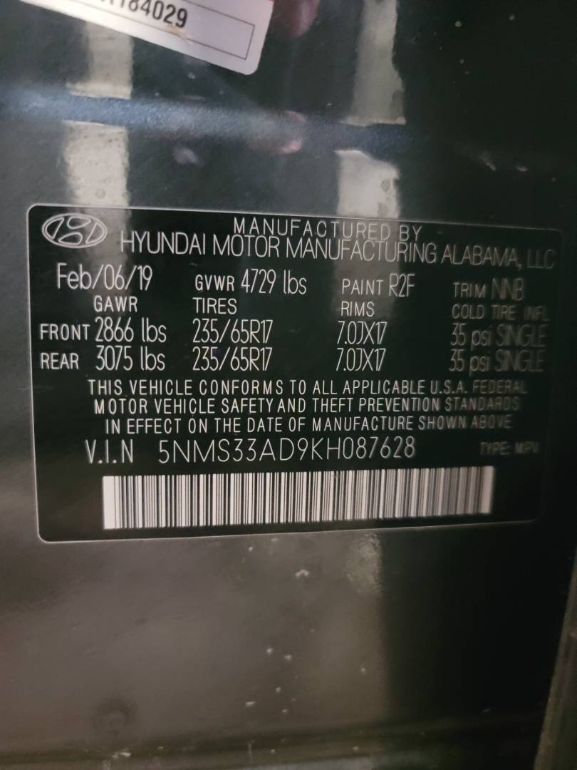 2019 HYUNDAI SANTA FE — 59447 Miles — Lot KH087628 — Main - Marhaba Auctions Used Cars - Image 10