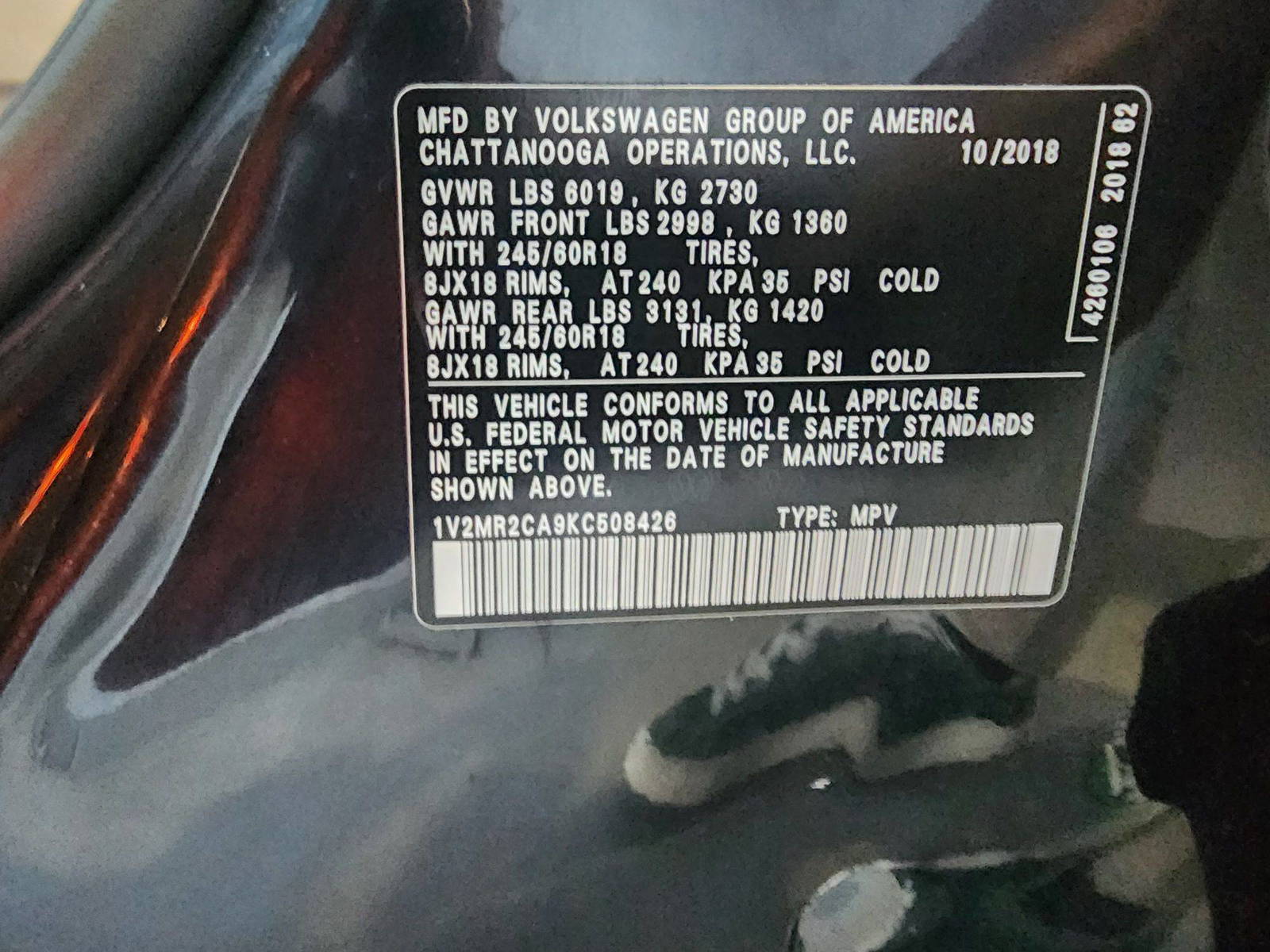 2019 VOLKSWAGEN ATLAS — 85197 Miles — Lot 8426 — Al Quoz - Marhaba Auctions Used Cars - Image 11