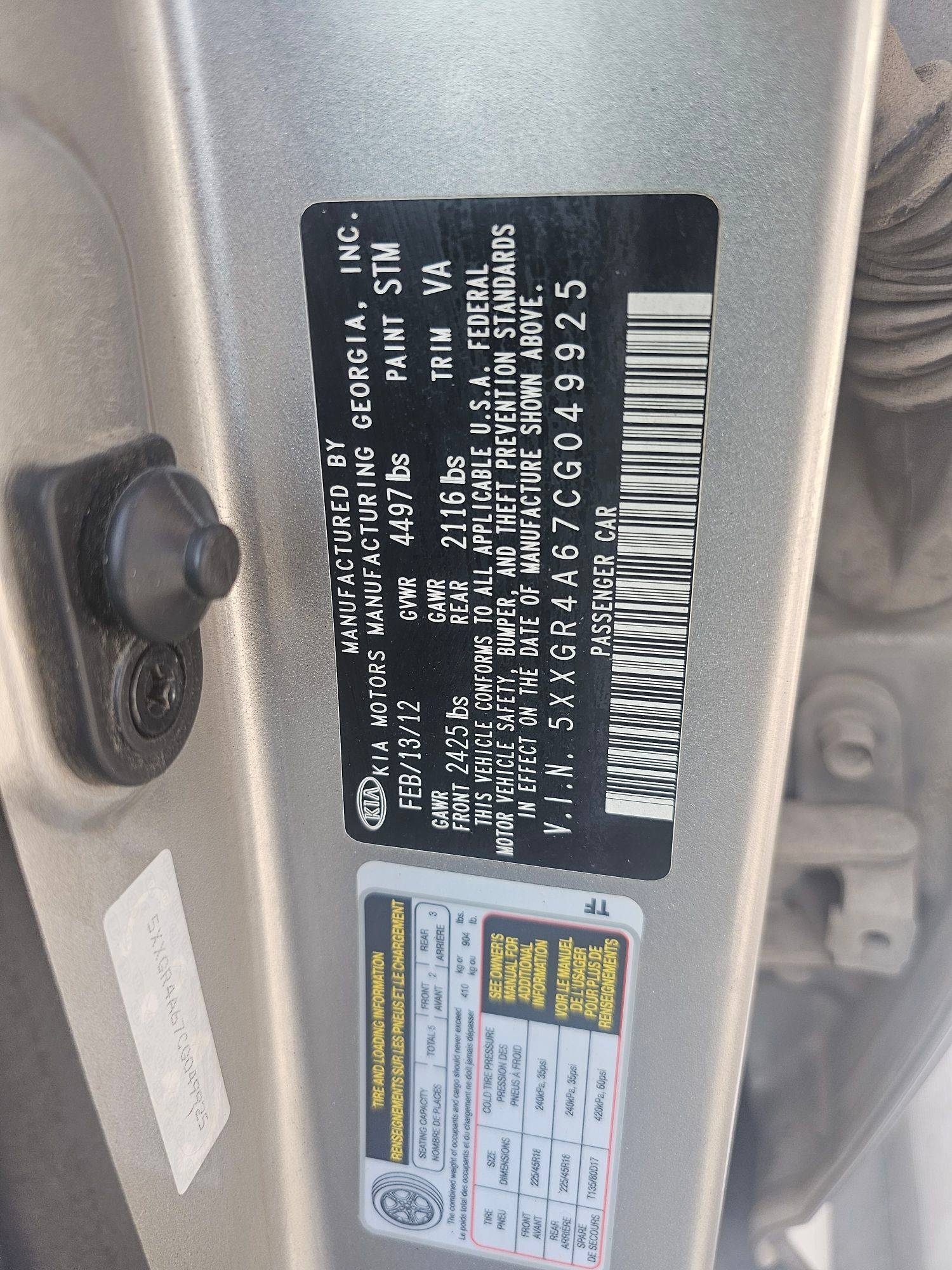 2012 KIA OPTIMA — 269691 Miles — Lot CG049925 — Souq - Marhaba Auctions Used Cars - Image 9