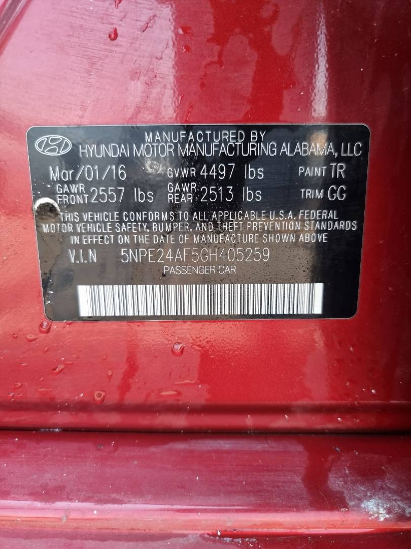 2016 HYUNDAI SONATA — 148335 Miles — Lot 125478 — Ind. 12 - Marhaba Auctions Used Cars - Image 9