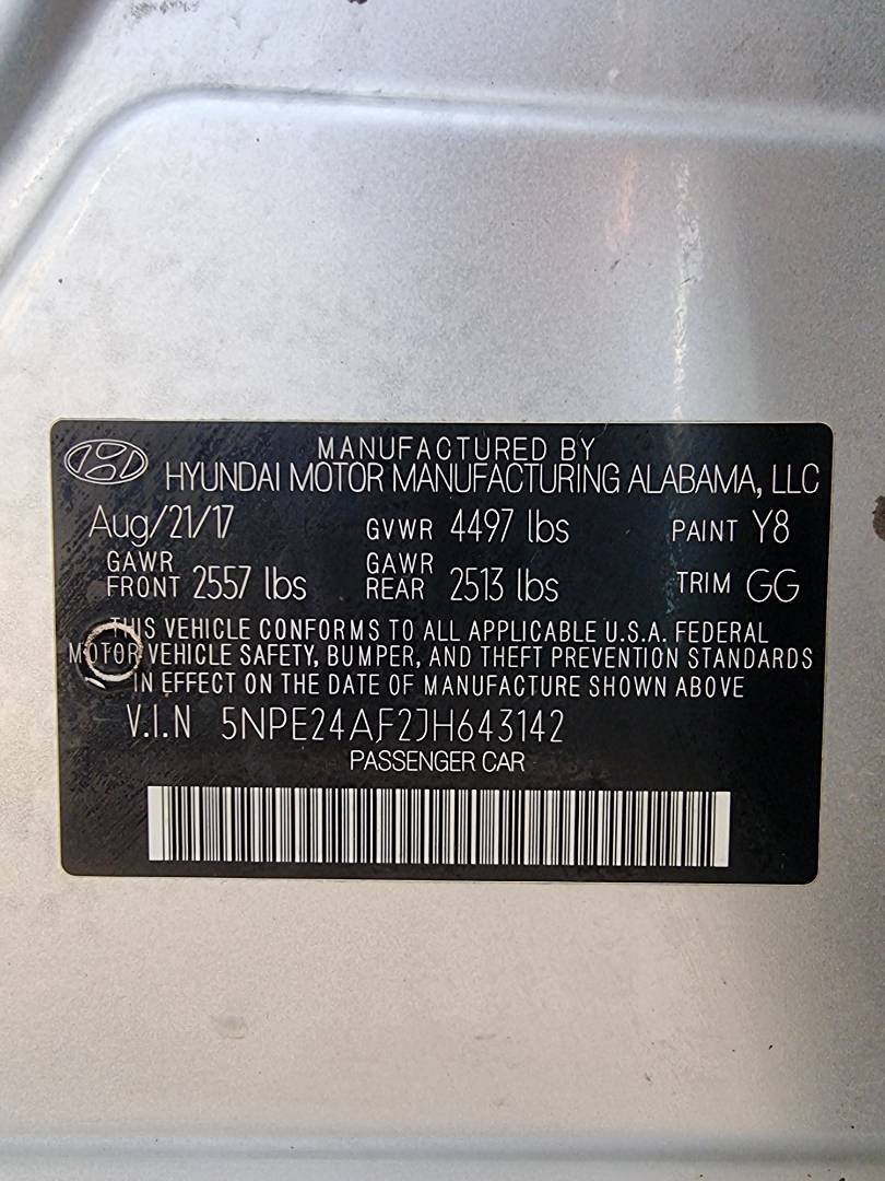 2018 HYUNDAI SONATA — 101343 Miles — Lot 43142 — Souq - Marhaba Auctions Used Cars - Image 9