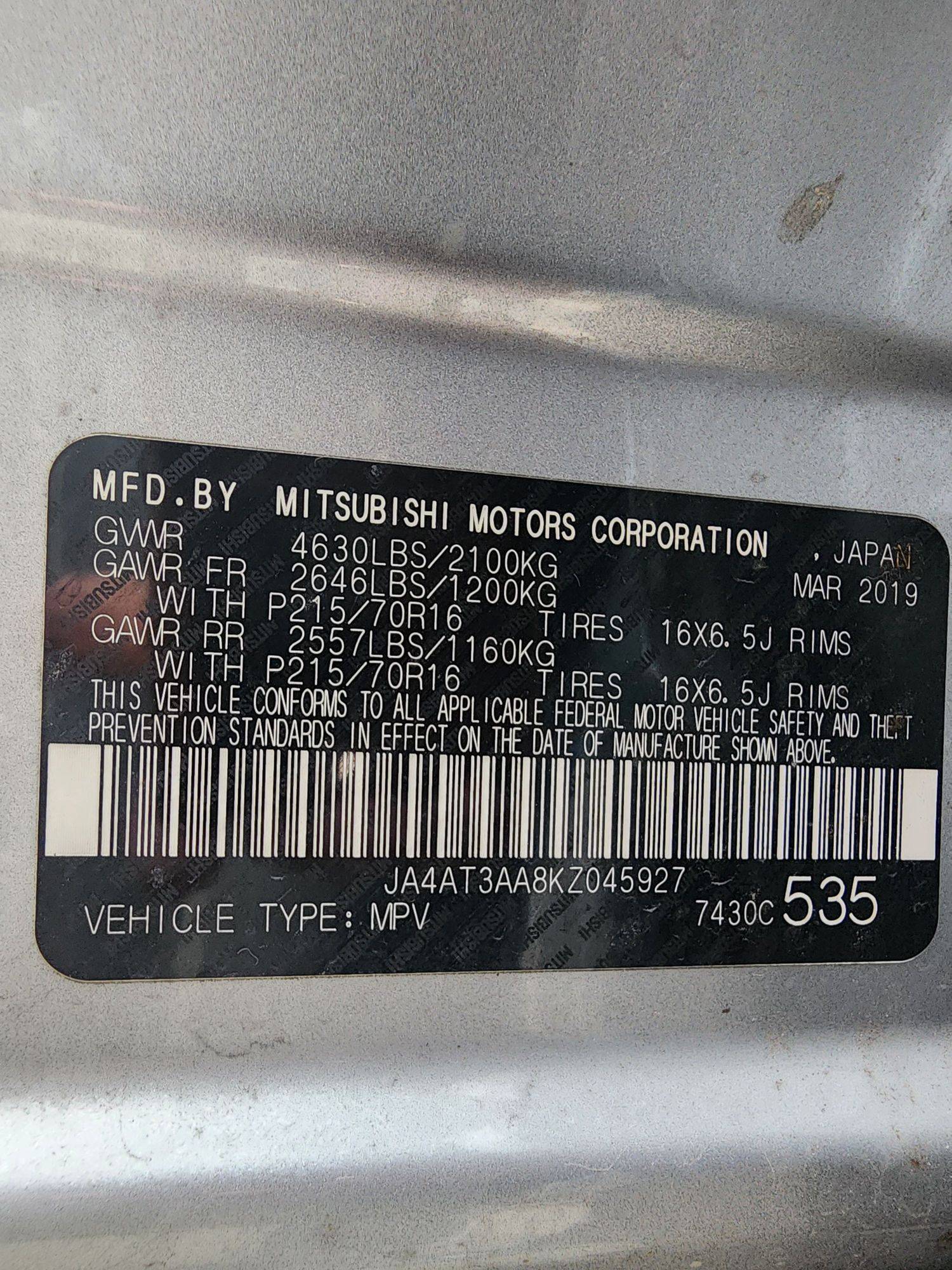 2019 MITSUBISHI ECLIPSE CROSS LE — 136685 Miles — Lot 82242314 — Main - Marhaba Auctions Used Cars - Image 10