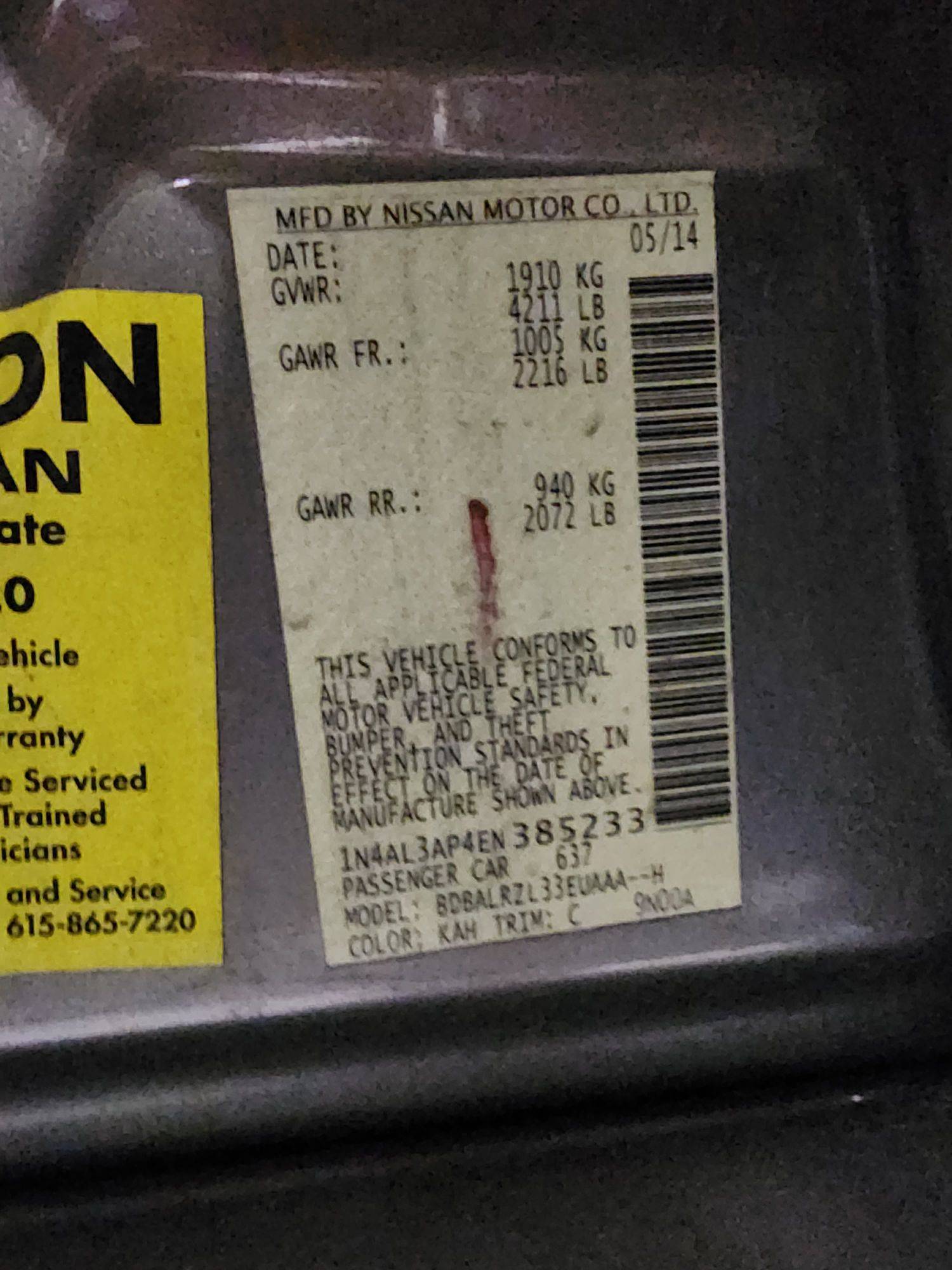 2014 NISSAN ALTIMA — 154927 Miles — Lot 85233 — Al Quoz - Marhaba Auctions Used Cars - Image 9
