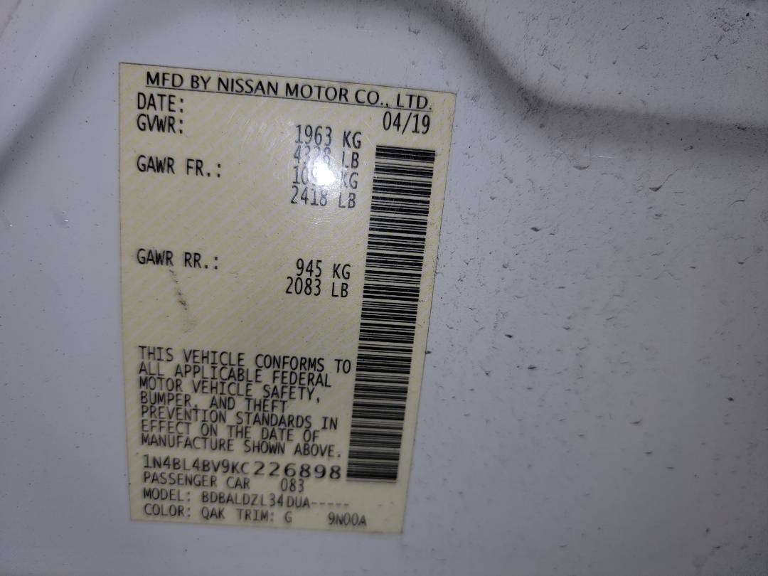 2019 NISSAN ALTIMA — 152761 Miles — Lot 79888393 - Marhaba Auctions Used Cars - Image 9