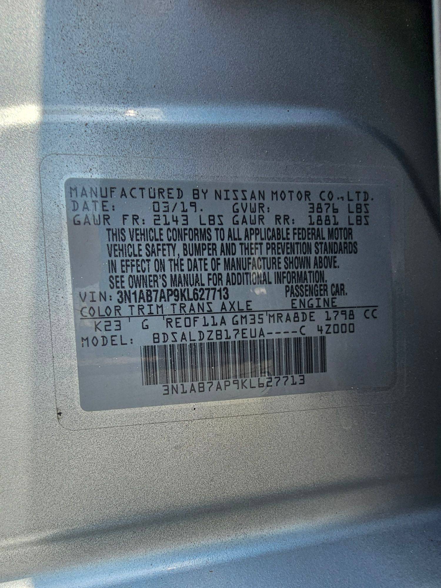 2019 NISSAN SENTRA — 81190 Miles — Lot L627713 — Souq - Marhaba Auctions Used Cars - Image 9