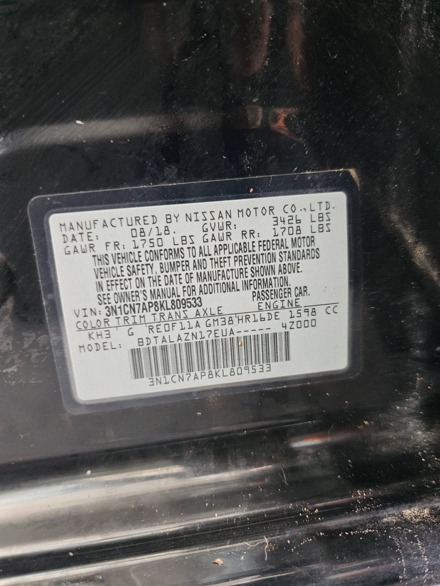 2019 NISSAN VERSA — 107307 Miles — Lot 3216554 — Souq - Marhaba Auctions Used Cars - Image 9