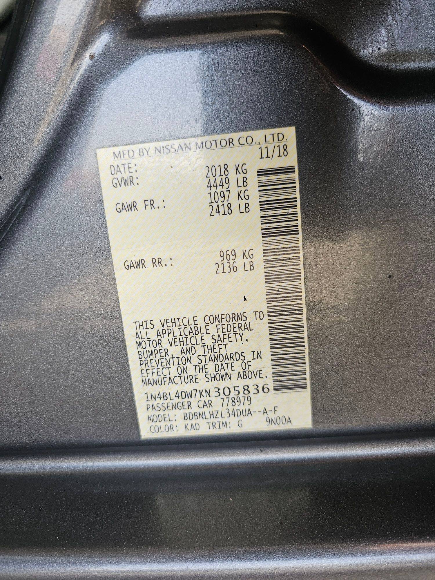 2019 NISSAN ALTIMA — 154319 Miles — Lot 7265040 — Souq - Marhaba Auctions Used Cars - Image 10