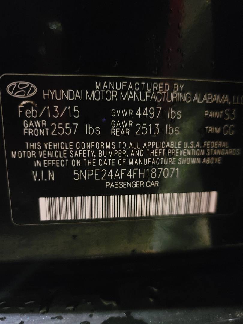 2015 HYUNDAI SONATA — 131965 Miles — Lot 187071 - Marhaba Auctions Used Cars - Image 3