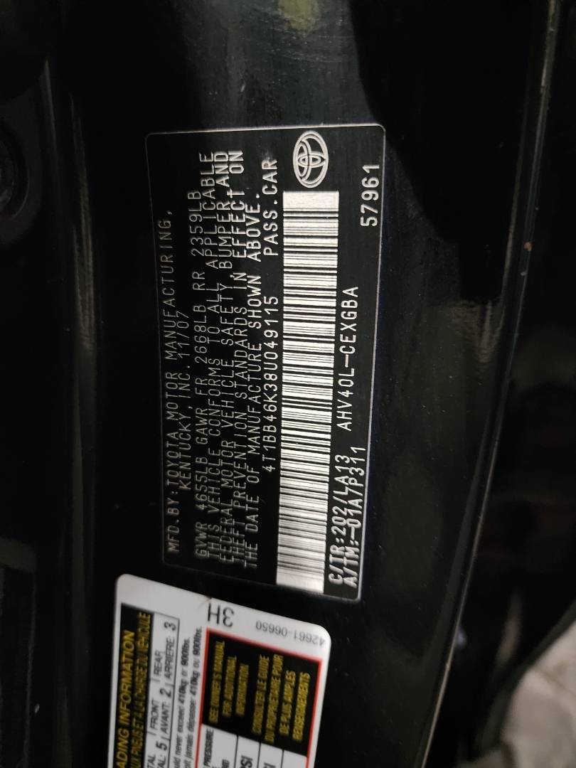 2008 TOYOTA CAMRY — 231789 Miles — Lot 80016973 - Marhaba Auctions Used Cars - Image 3