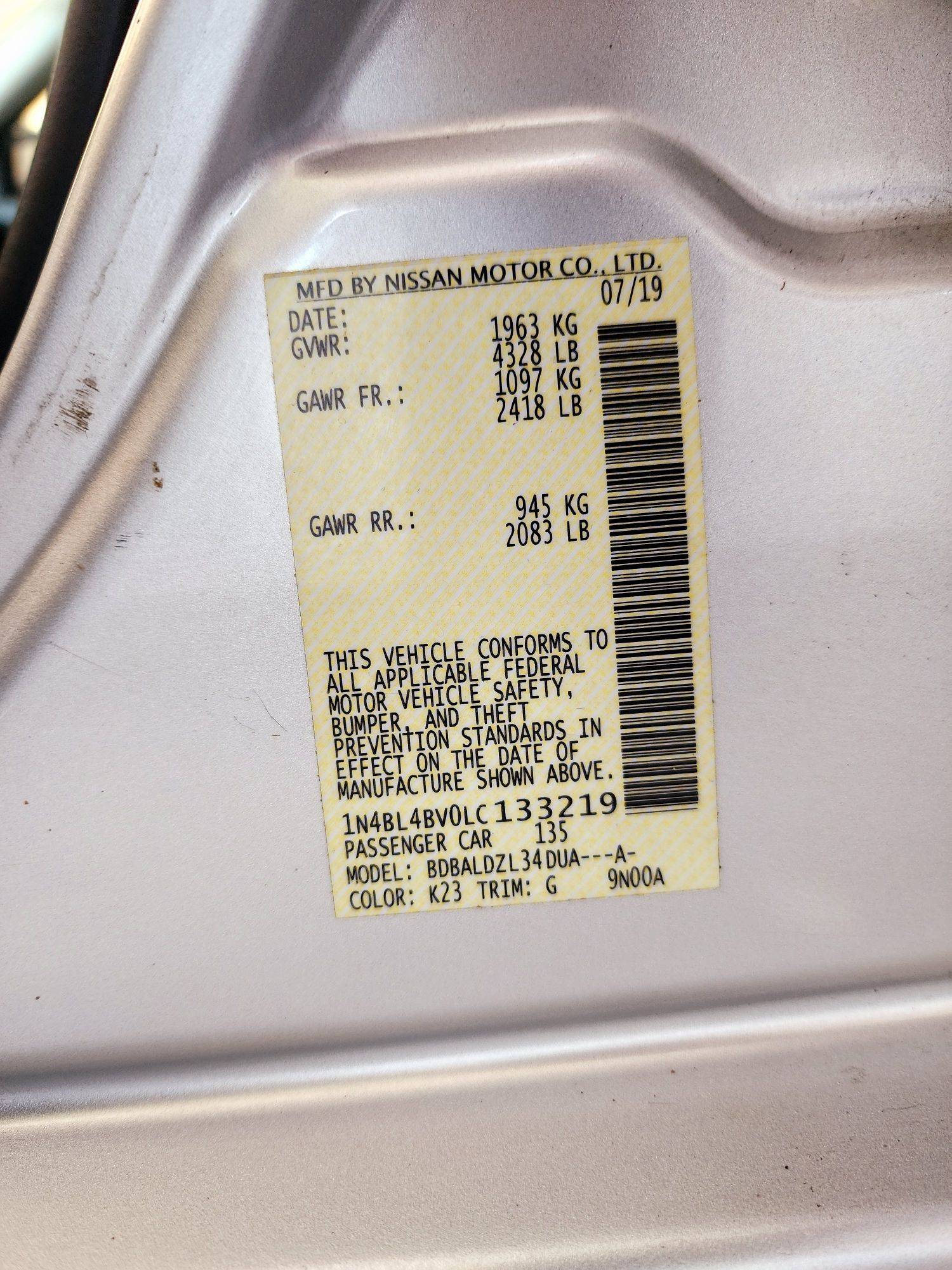 2020 NISSAN ALTIMA — 129722 Miles — Lot 40221062 — Souq - Marhaba Auctions Used Cars - Image 9