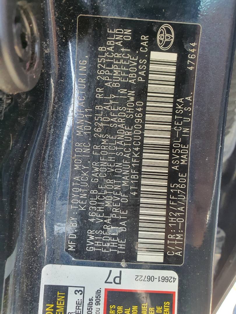 2012 TOYOTA CAMRY — 230279 Miles — Lot CU009640 — Main - Marhaba Auctions Used Cars - Image 10