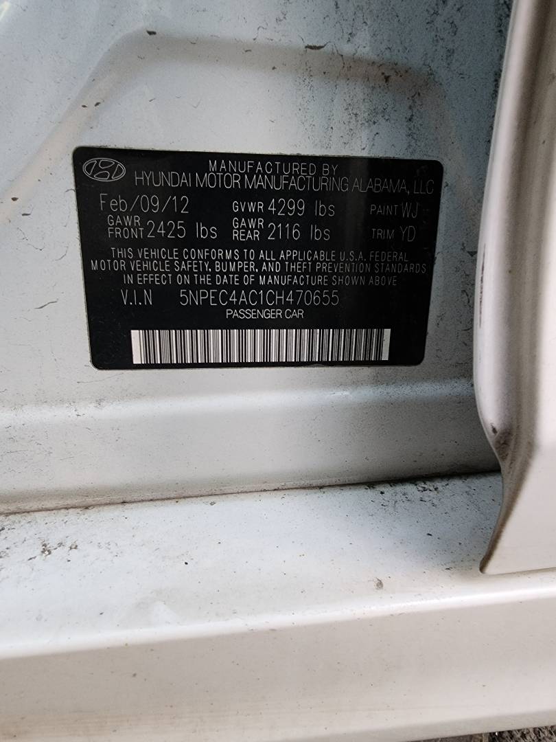 2012 HYUNDAI SONATA — 202966 Miles — Lot 38036065 - Marhaba Auctions Used Cars - Image 3