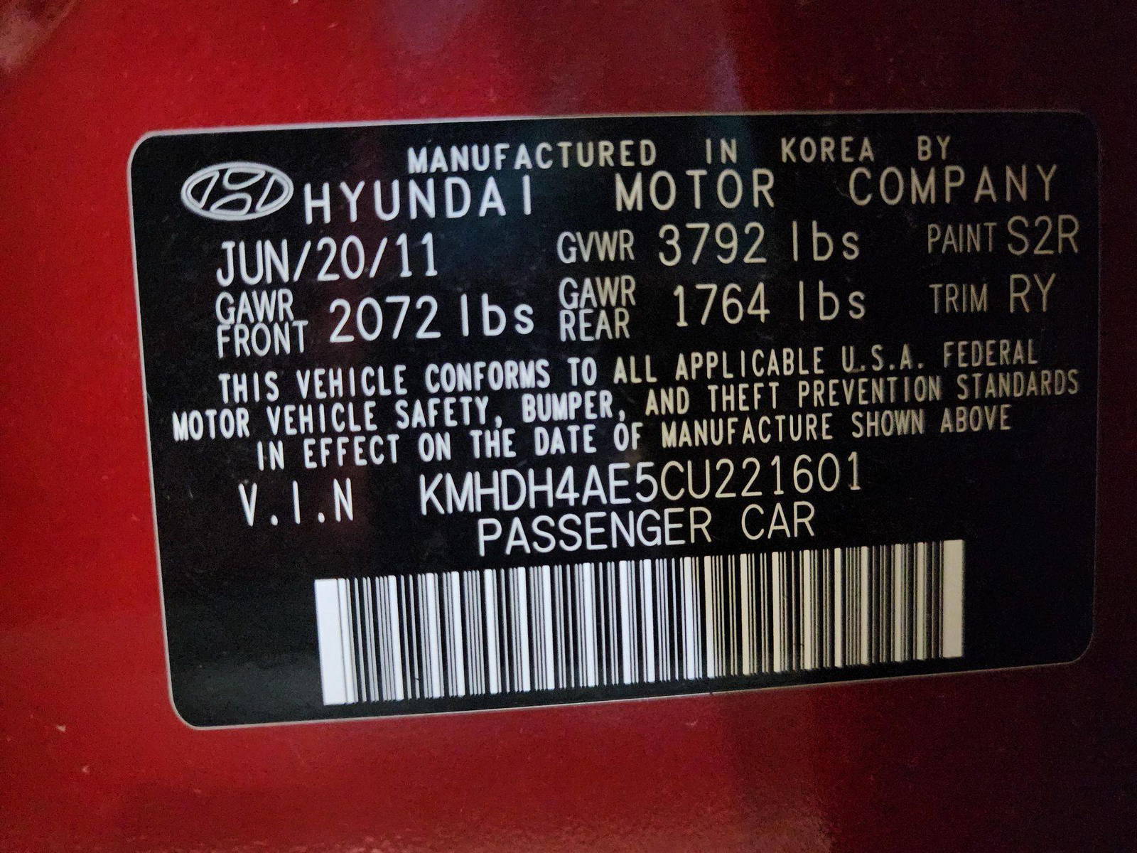 2012 HYUNDAI ELANTRA — 210014 Miles — Lot 21601 — Al Quoz - Marhaba Auctions Used Cars - Image 11