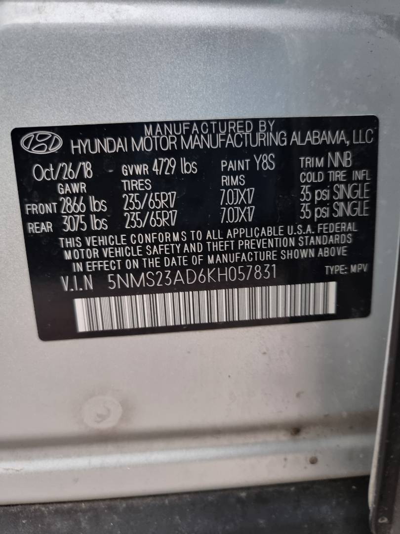 2019 HYUNDAI SANTA FE — 157404 Miles — Lot 215487 — Ind. 12 - Marhaba Auctions Used Cars - Image 9