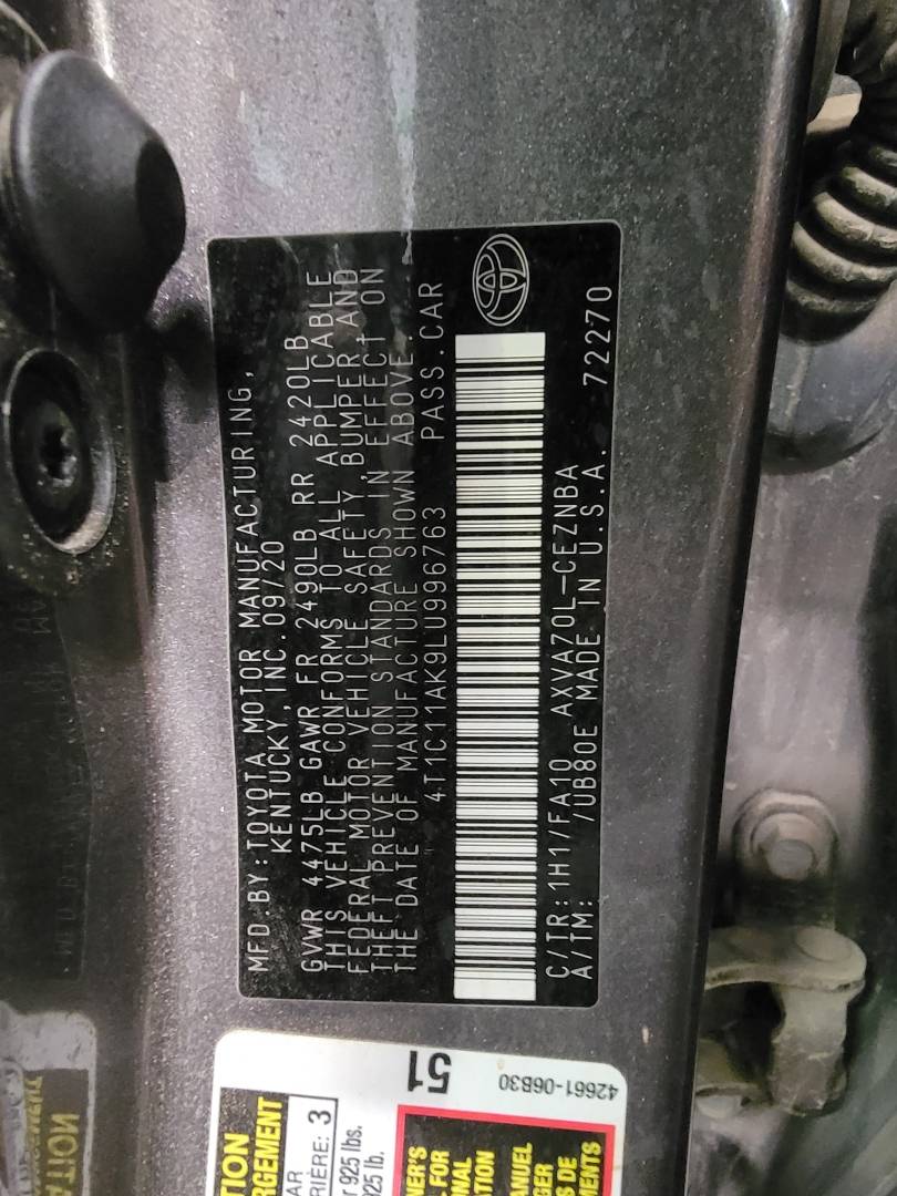 2020 TOYOTA CAMRY — 10251 Miles — Lot U996763 — Main - Marhaba Auctions Used Cars - Image 9