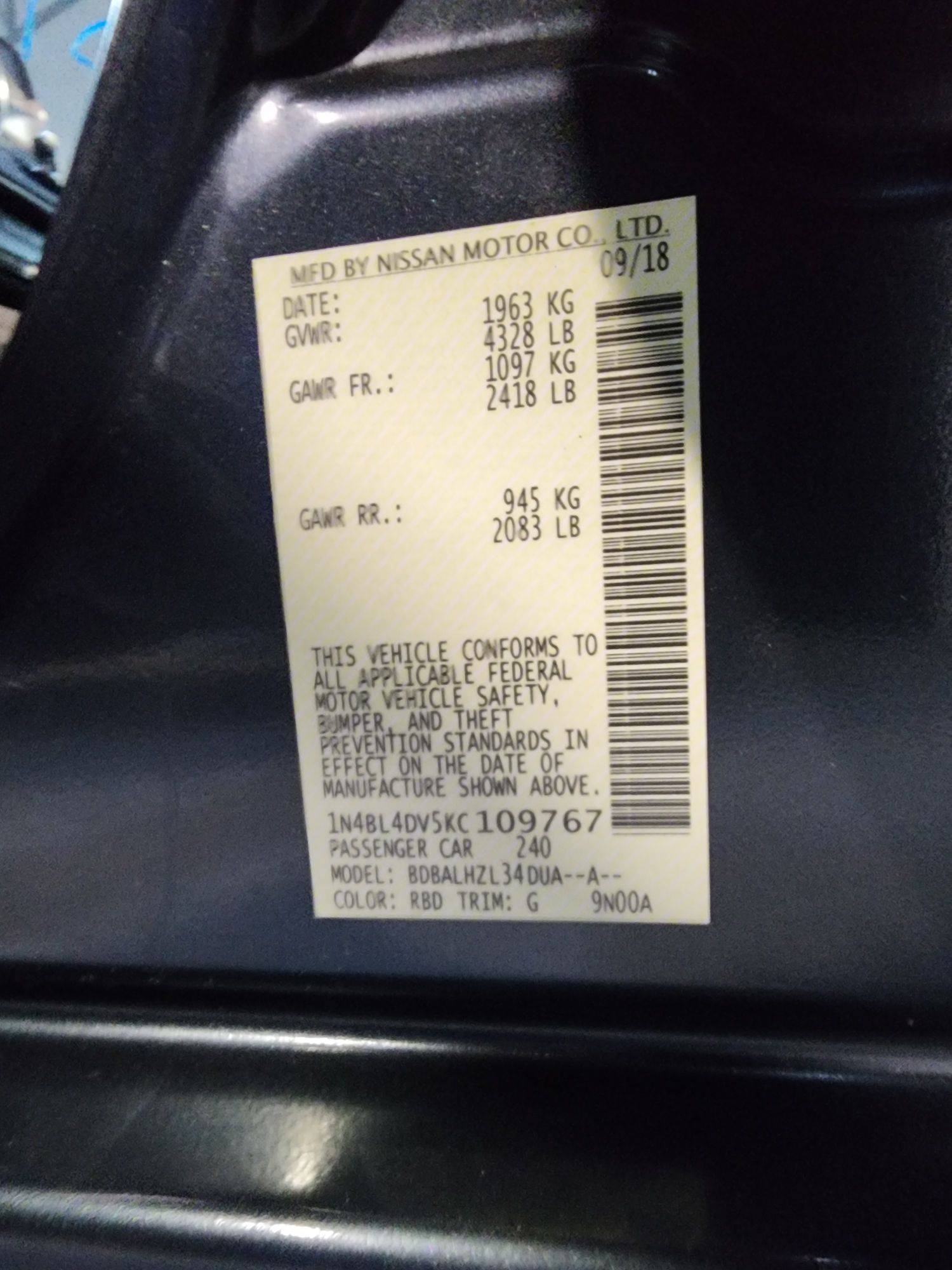 2019 NISSAN ALTIMA — 140575 Miles — Lot C109767 — Main - Marhaba Auctions Used Cars - Image 11