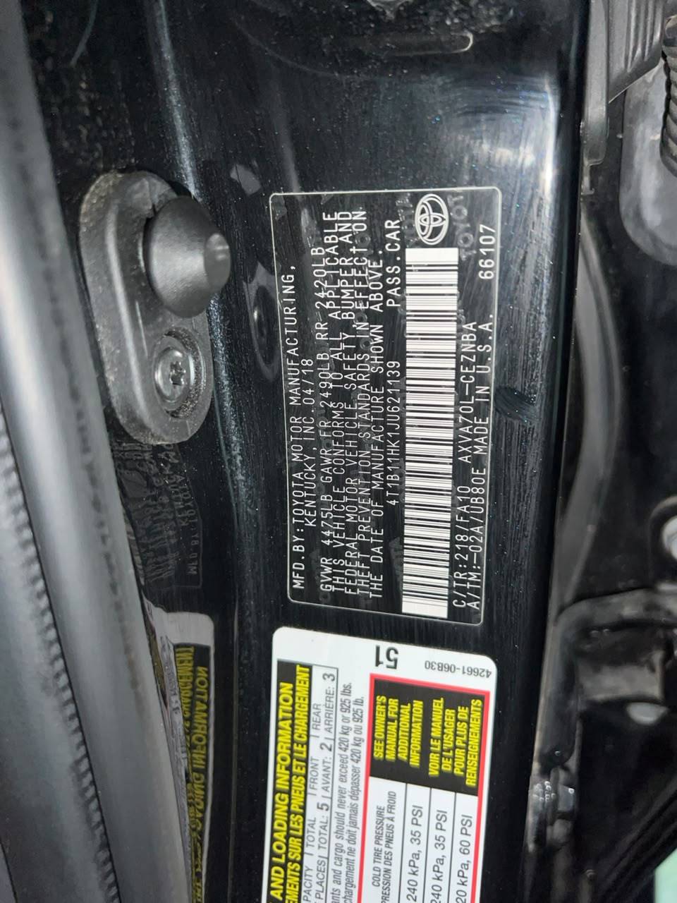 2018 TOYOTA CAMRY — 154925 Miles — Lot K1JU621139 - Marhaba Auctions Used Cars - Image 4