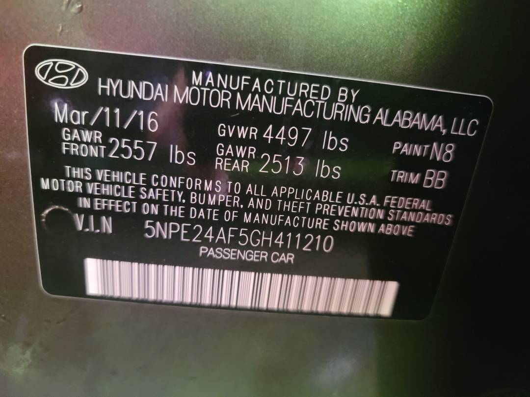 2016 HYUNDAI SONATA — 123375 Miles — Lot H411210 - Marhaba Auctions Used Cars - Image 9