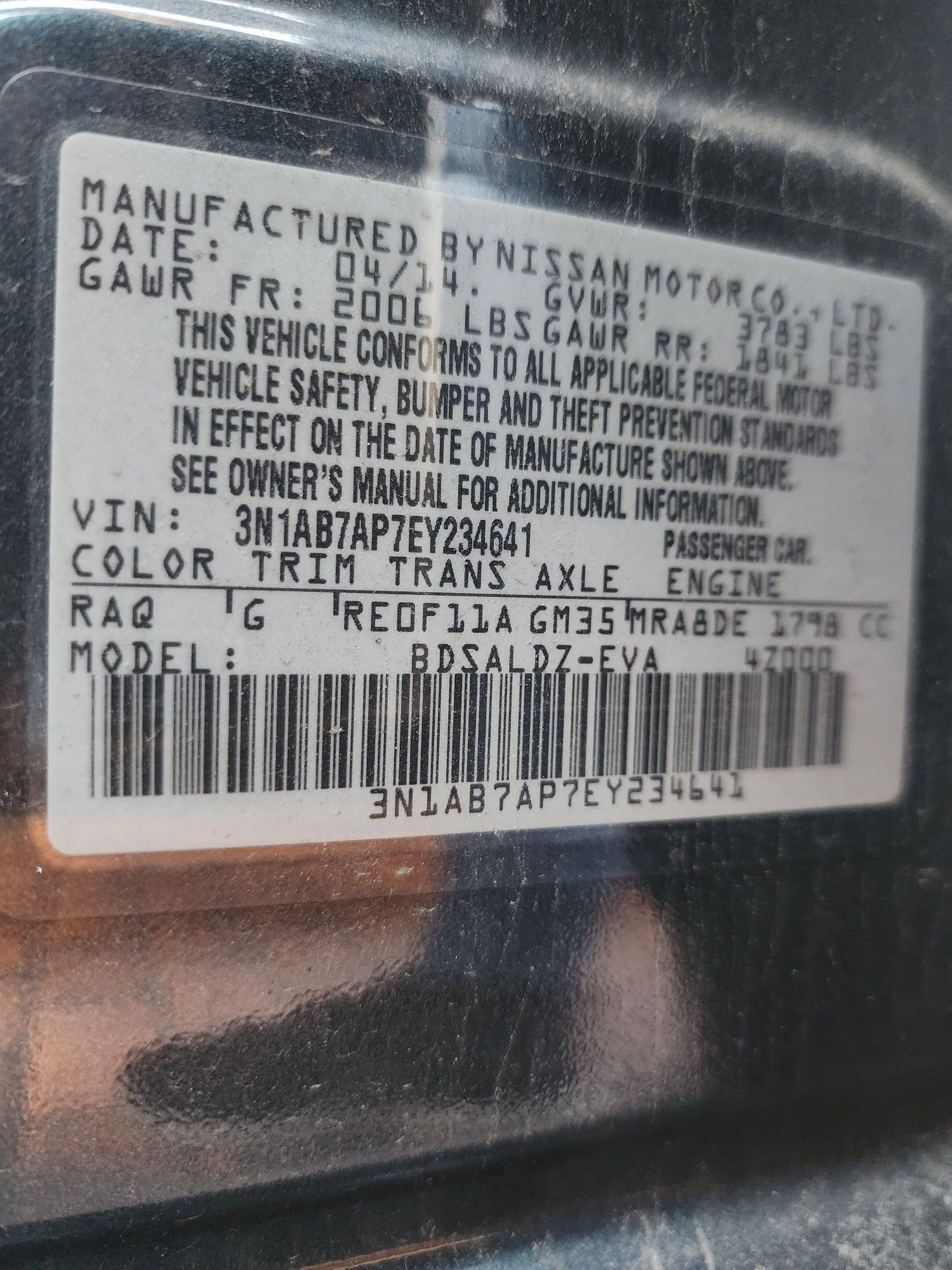 2014 NISSAN SENTRA — 170186 Miles — Lot 37652304 - Marhaba Auctions Used Cars - Image 3