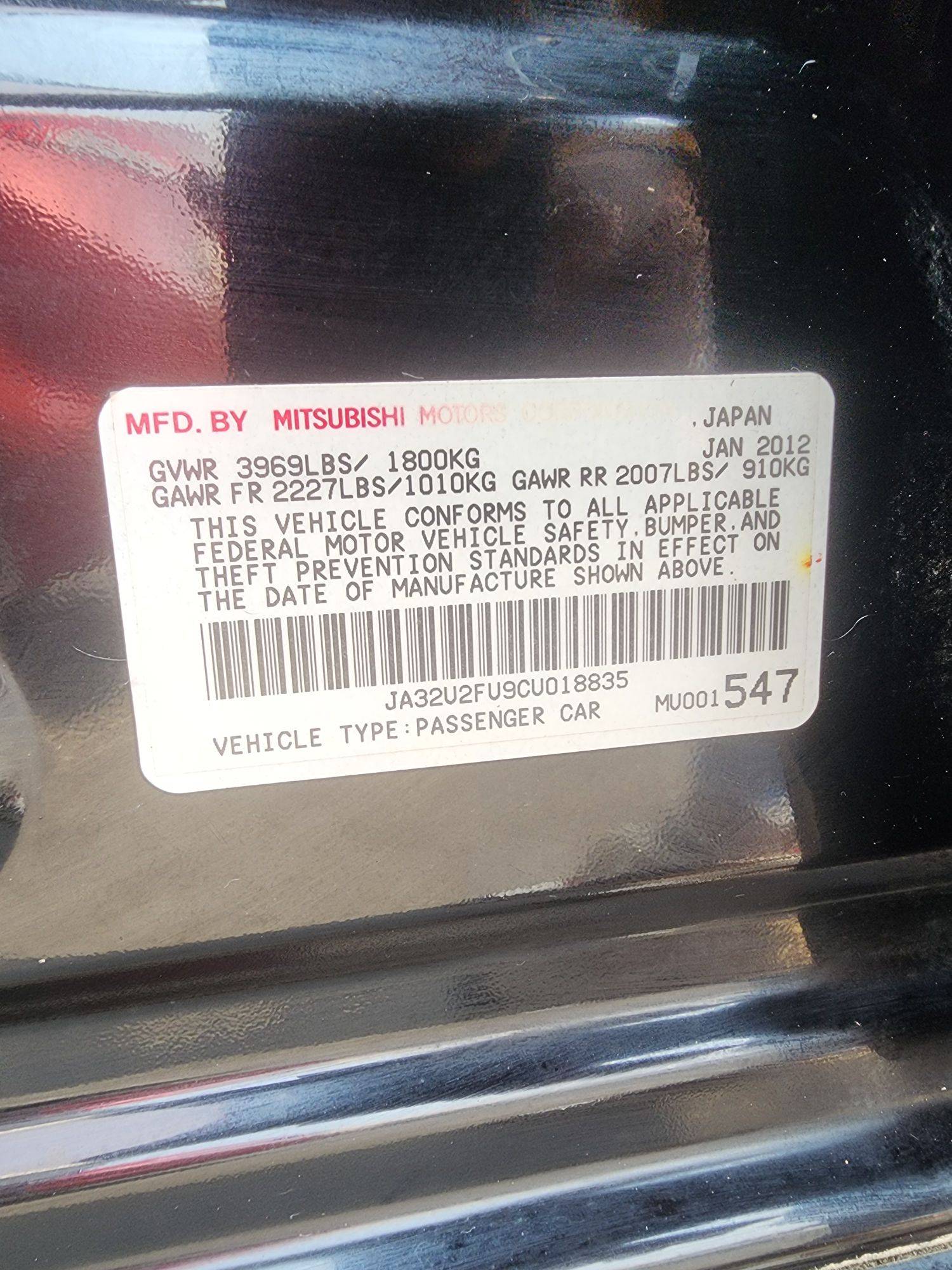 2012 MITSUBISHI LANCER — 117017 Miles — Lot 8835 — Souq - Marhaba Auctions Used Cars - Image 9
