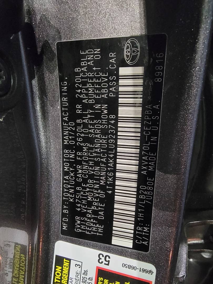 2020 TOYOTA CAMRY — 39838 Miles — Lot U923748 - Marhaba Auctions Used Cars - Image 3