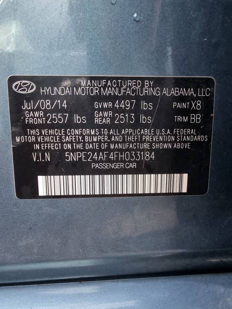 2015 HYUNDAI SONATA — 173875 Miles — Lot 125478 — Ind. 12 - Marhaba Auctions Used Cars - Image 9