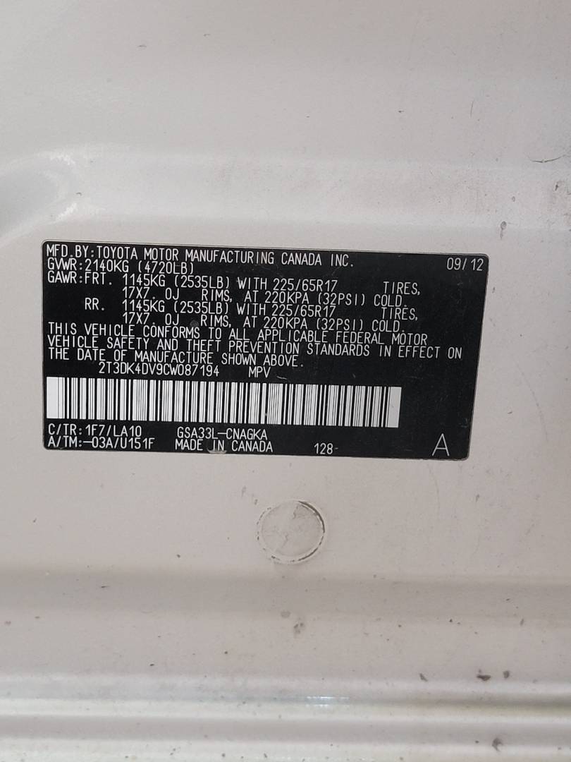 2012 TOYOTA RAV4 — 129581 Miles — Lot W087194 — Main - Marhaba Auctions Used Cars - Image 11