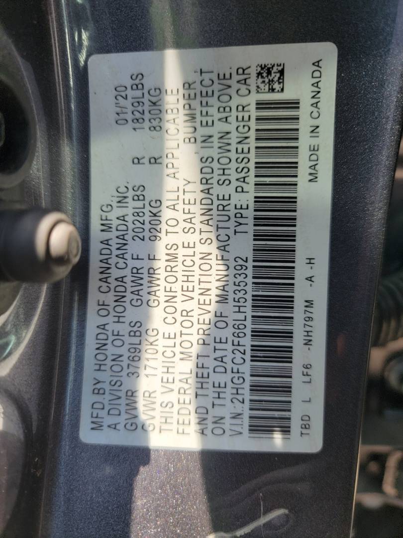 2020 HONDA CIVIC — 46882 Miles — Lot H535392 — Main - Marhaba Auctions Used Cars - Image 6