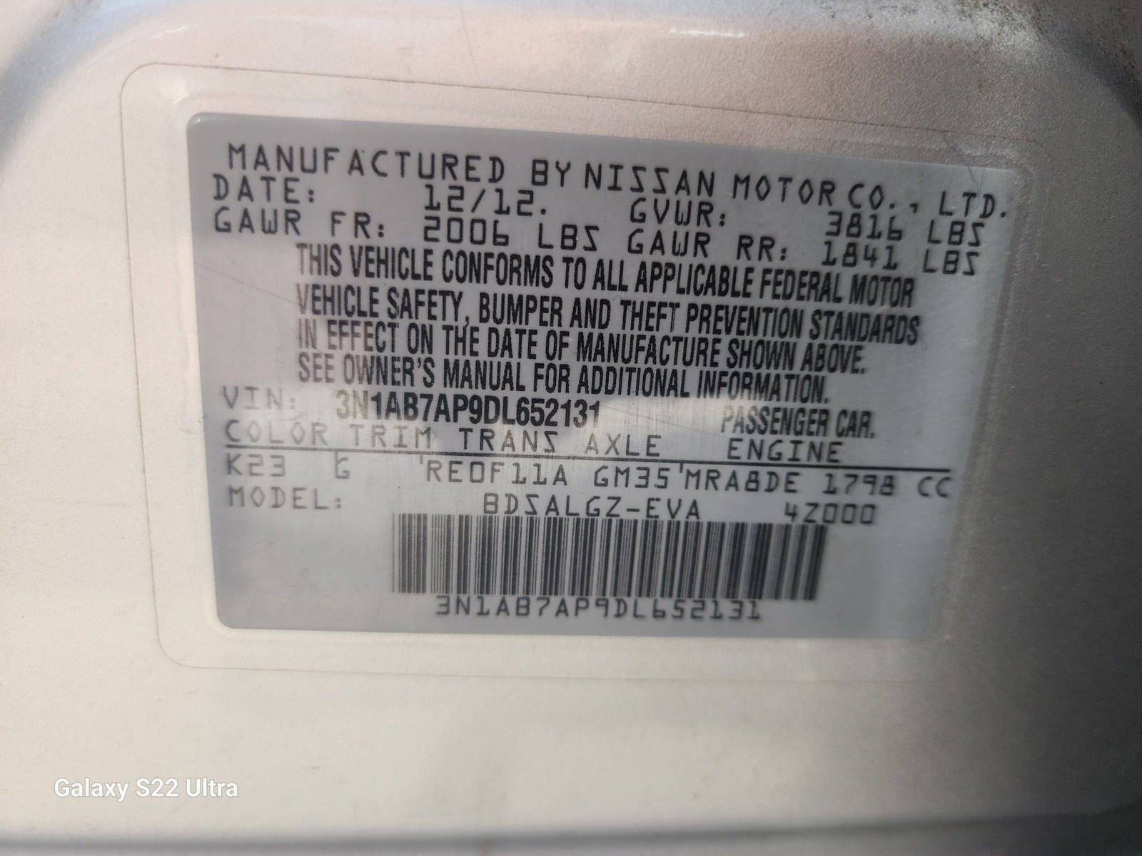 2013 NISSAN SENTRA — 188892 Miles — Lot 38578151 - Marhaba Auctions Used Cars - Image 11