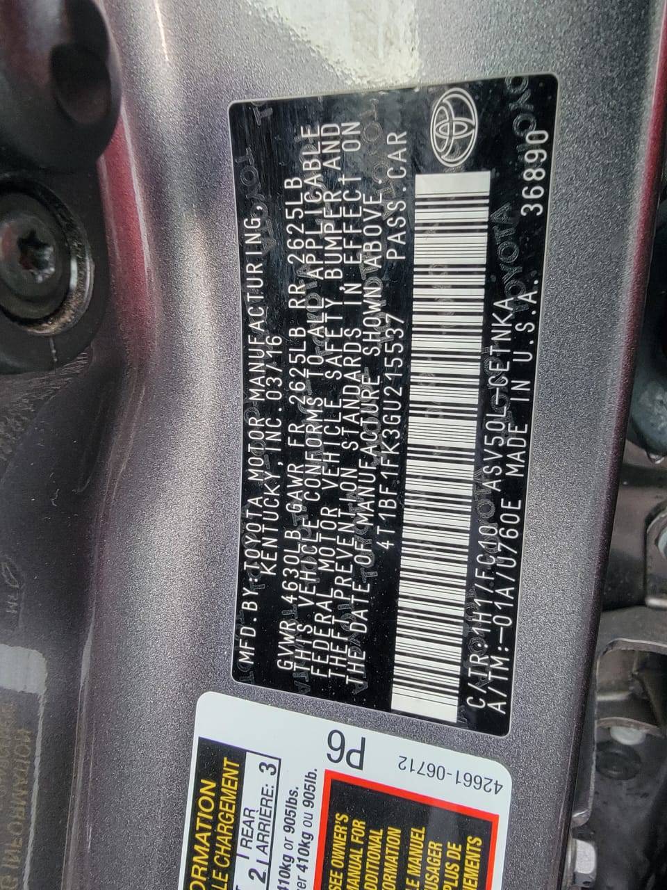 2016 TOYOTA CAMRY — 165389 Miles — Lot K3GU215537 — Main - Marhaba Auctions Used Cars - Image 7