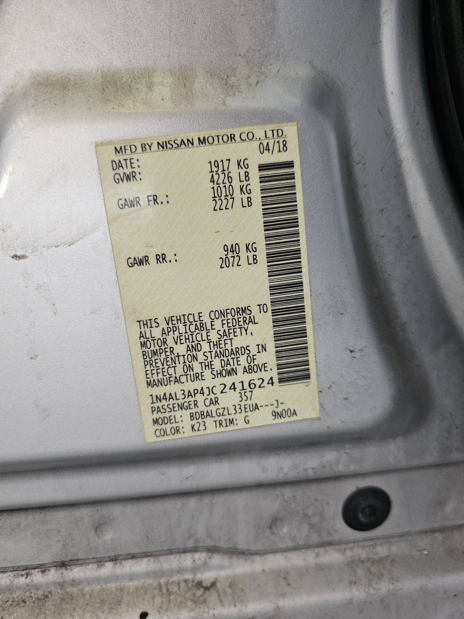 2018 NISSAN ALTIMA — 154298 Miles — Lot C241624 — Souq - Marhaba Auctions Used Cars - Image 7