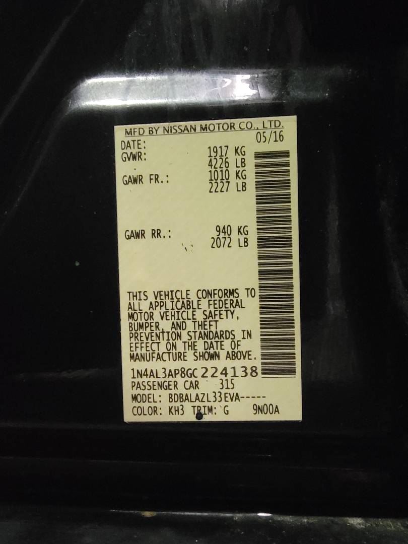 2016 NISSAN ALTIMA — 114999 Miles — Lot 80297903 — Main - Marhaba Auctions Used Cars - Image 9