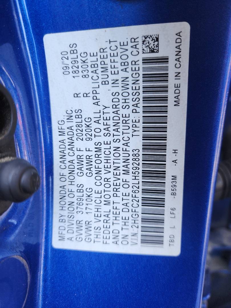 2020 HONDA CIVIC — 96586 Miles — Lot H592883 - Marhaba Auctions Used Cars - Image 4