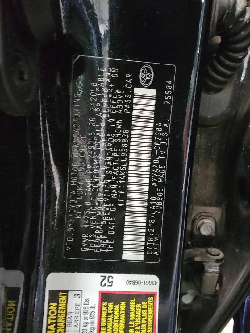 2020 TOYOTA CAMRY — 111661 Miles — Lot U998838 — Main - Marhaba Auctions Used Cars - Image 9