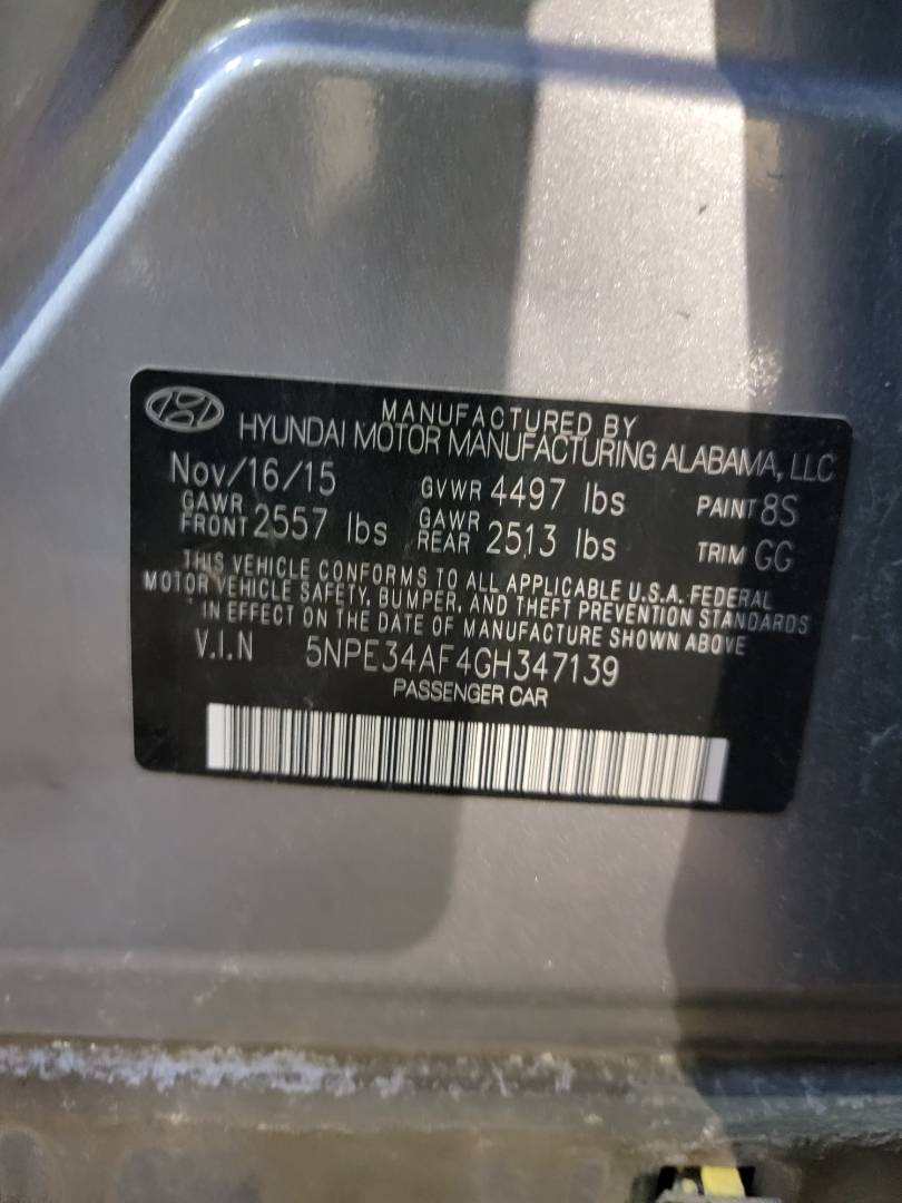 2016 HYUNDAI SONATA SPORT — 123108 Miles — Lot GH347139 — Main - Marhaba Auctions Used Cars - Image 10
