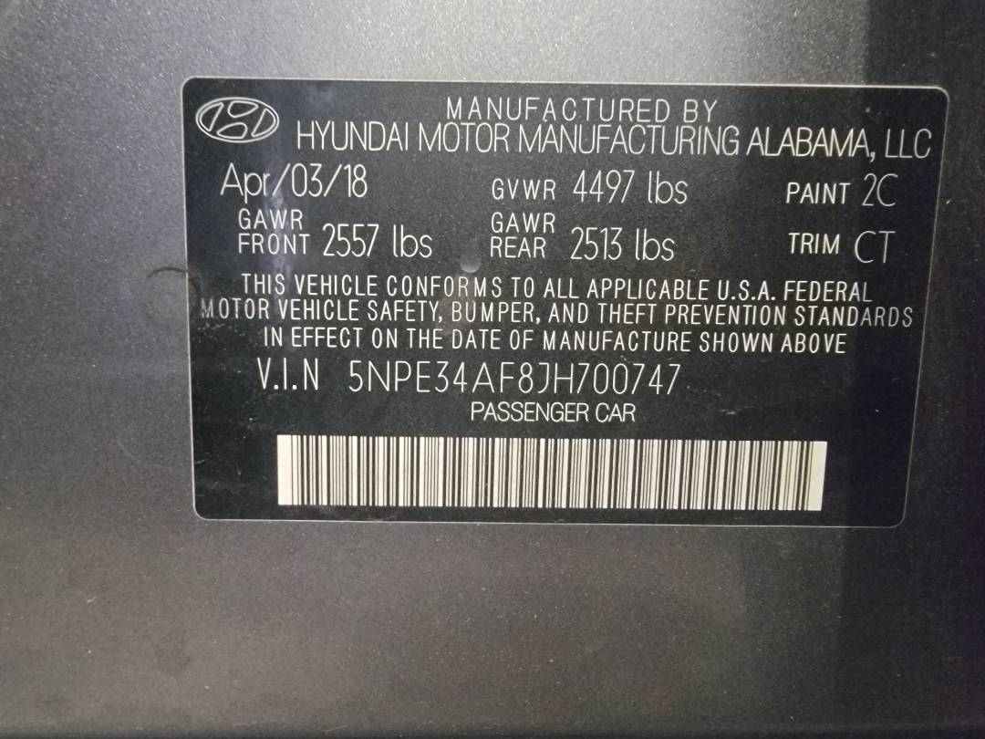 2018 HYUNDAI SONATA — 75952 Miles — Lot 700747 — Main - Marhaba Auctions Used Cars - Image 10