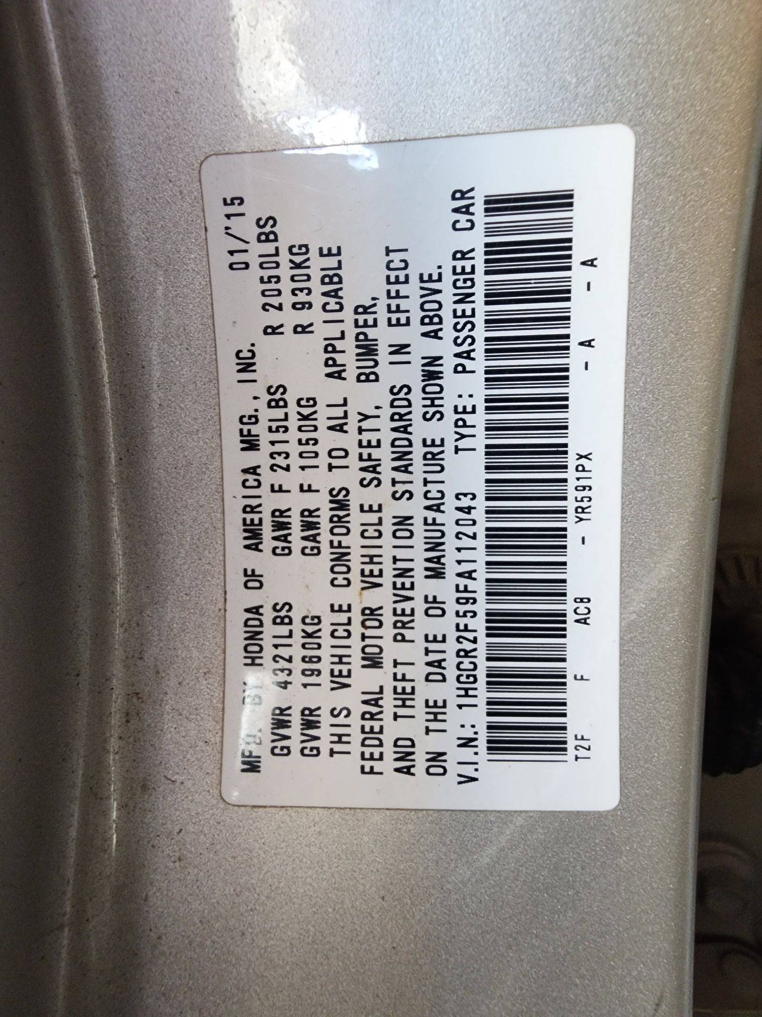 2015 HONDA ACCORD — 278135 Miles — Lot 66937074 — Main - Marhaba Auctions Used Cars - Image 6