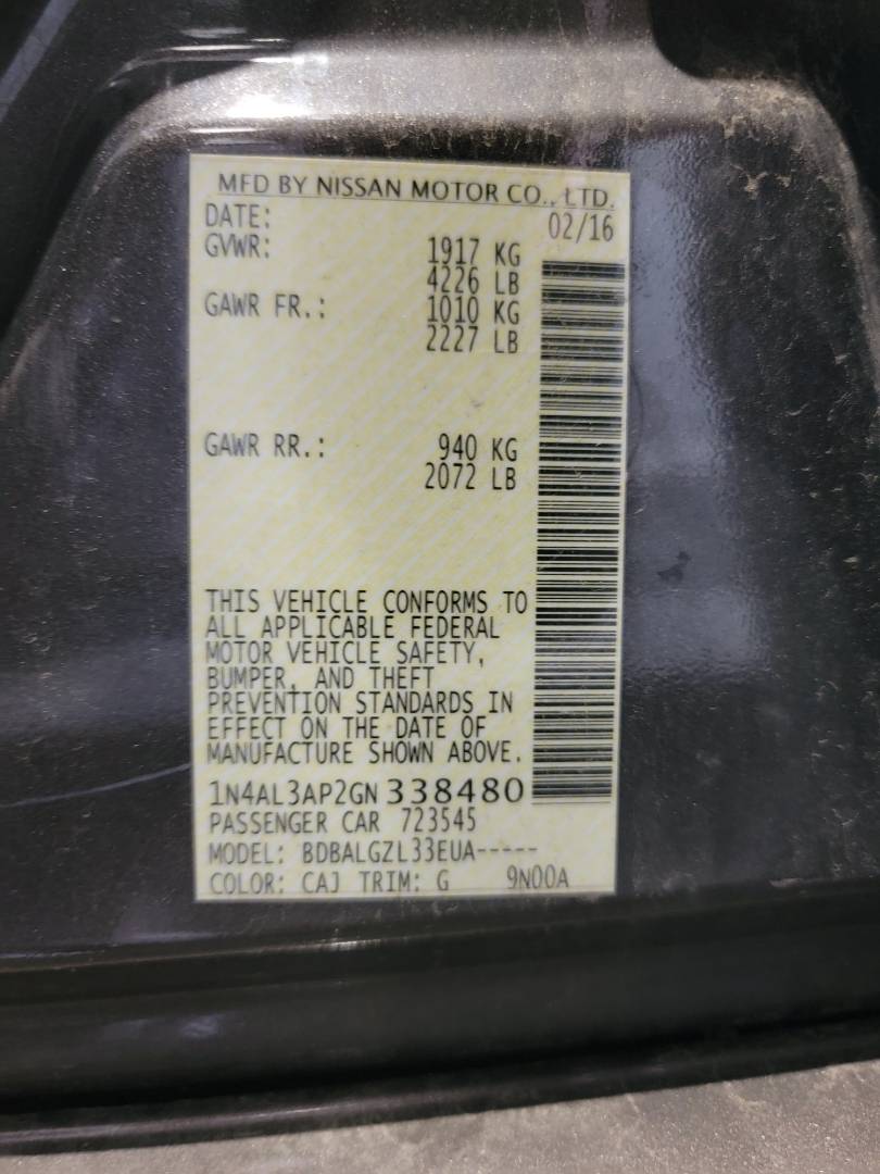 2016 NISSAN ALTIMA — 153991 Miles — Lot GN338480 — Main - Marhaba Auctions Used Cars - Image 9
