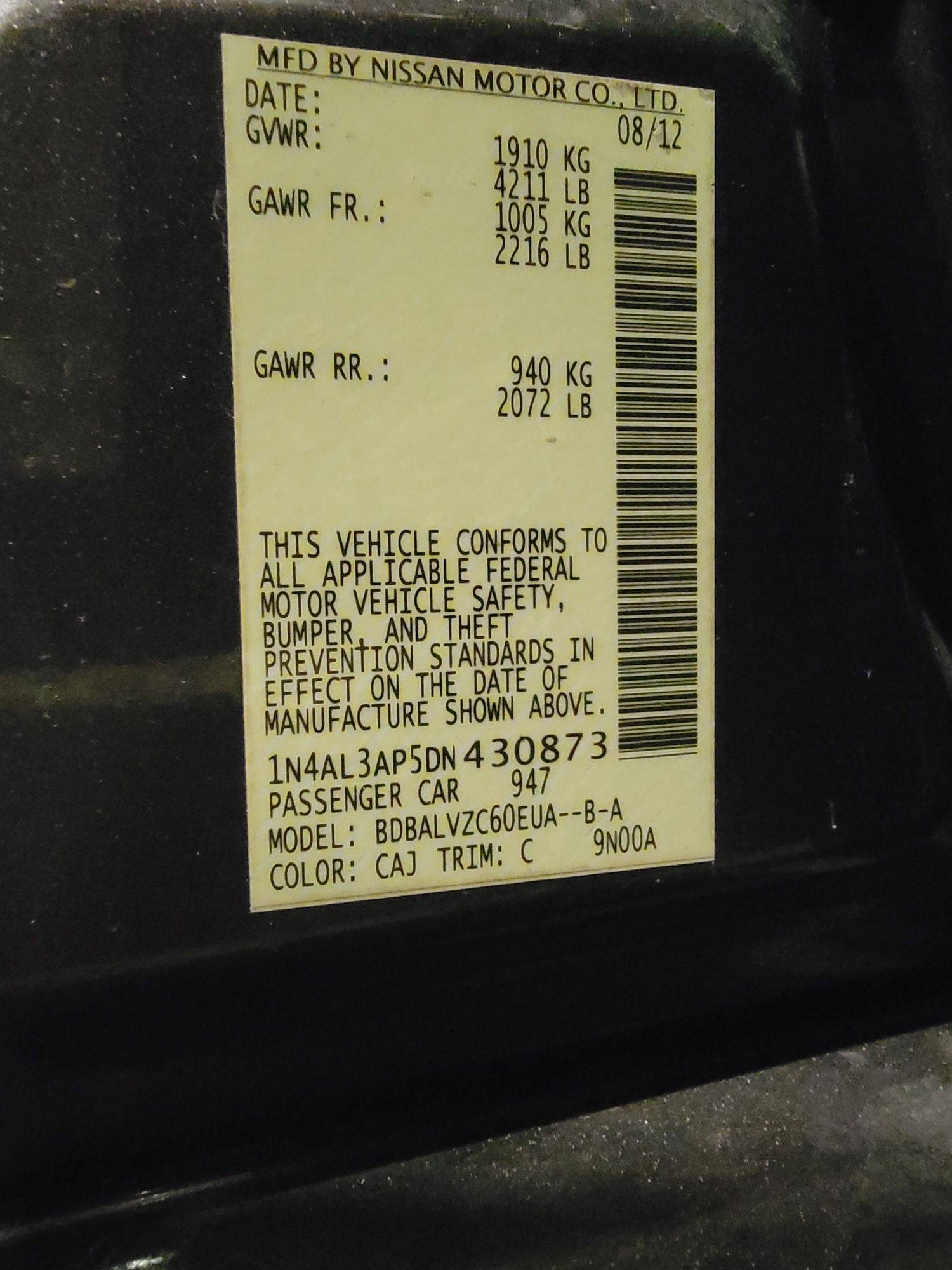 2013 NISSAN ALTIMA — 174334 Miles — Lot N430873 — Main - Marhaba Auctions Used Cars - Image 12