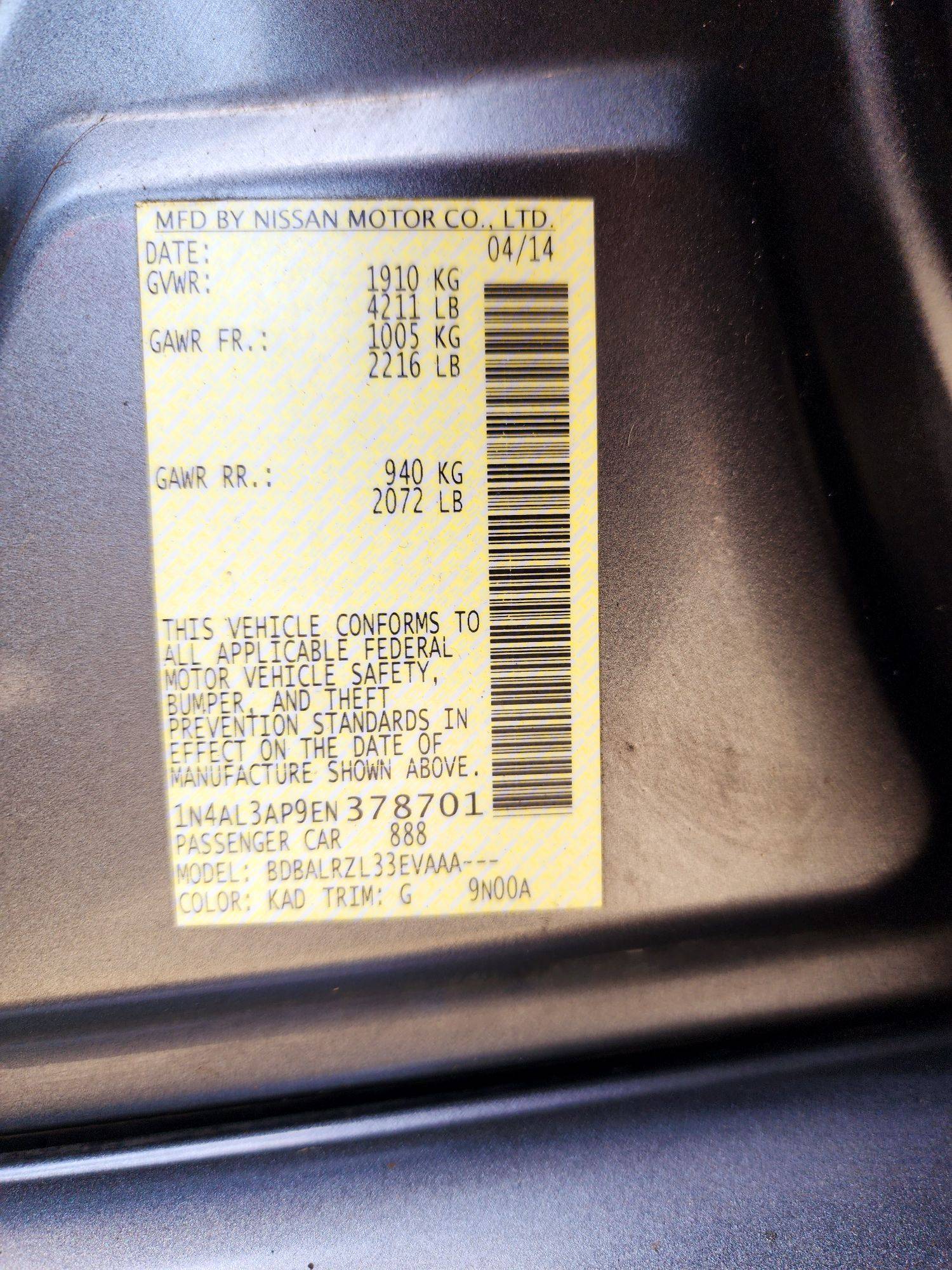 2014 NISSAN ALTIMA — 171890 Miles — Lot 3119510 — Souq - Marhaba Auctions Used Cars - Image 9