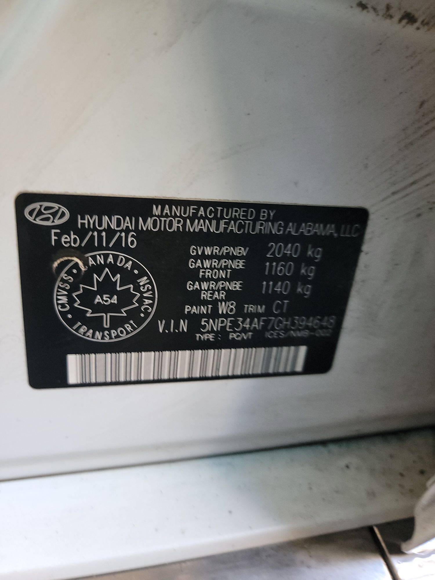 2016 HYUNDAI SONATA SPORT — 153716 KM — Lot 68318475 — Main - Marhaba Auctions Used Cars - Image 9