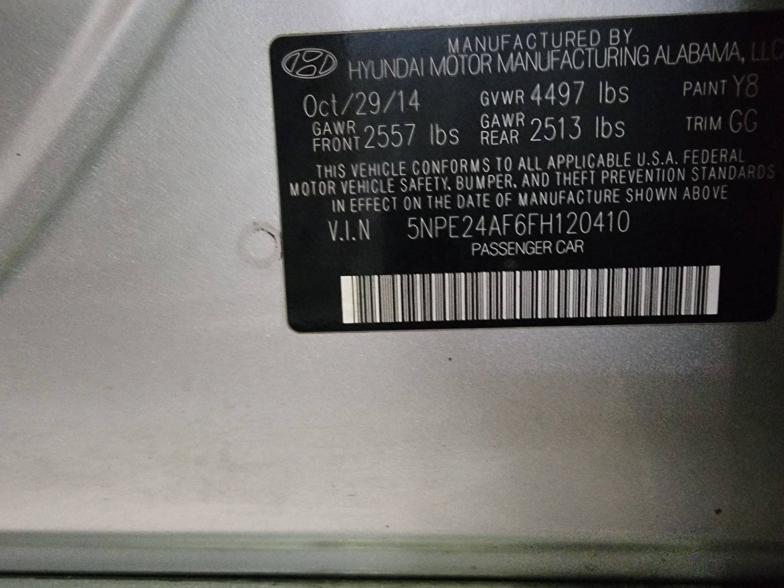 2015 HYUNDAI SONATA — 141320 Miles — Lot 120410 — Al Quoz - Marhaba Auctions Used Cars - Image 11
