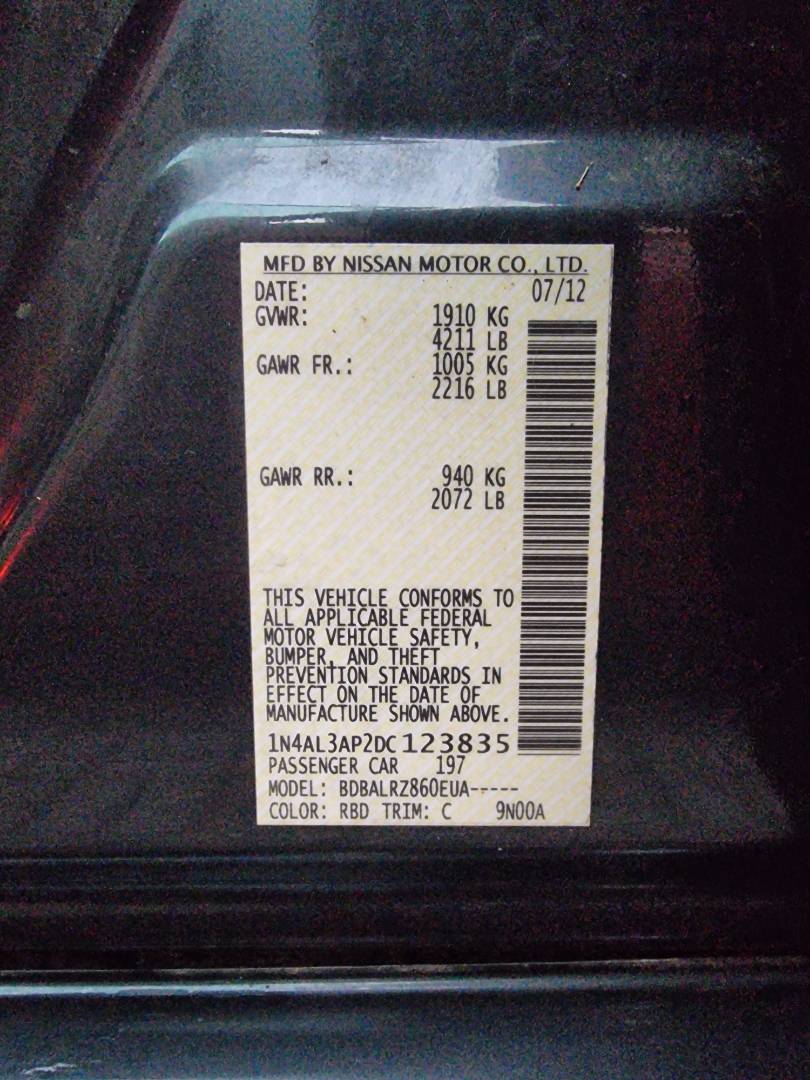 2013 NISSAN ALTIMA — 123704 Miles — Lot 125487 — Ind. 12 - Marhaba Auctions Used Cars - Image 9