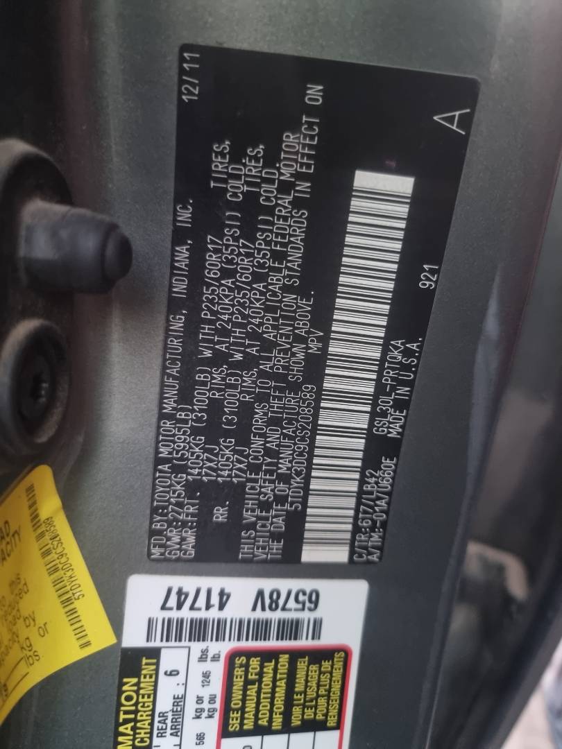 2012 TOYOTA SIENNA — 203306 Miles — Lot S208589 — Ind. 12 - Marhaba Auctions Used Cars - Image 8