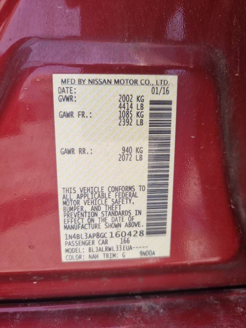 2016 NISSAN ALTIMA — 162027 Miles — Lot C160428 — Ind. 12 - Marhaba Auctions Used Cars - Image 7