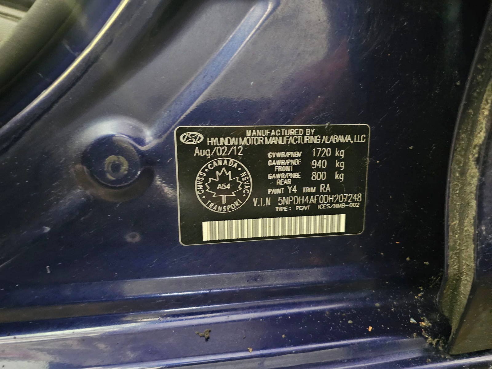 2012 HYUNDAI ELANTRA — 229154 KM — Lot H207248 — Main - Marhaba Auctions Used Cars - Image 10